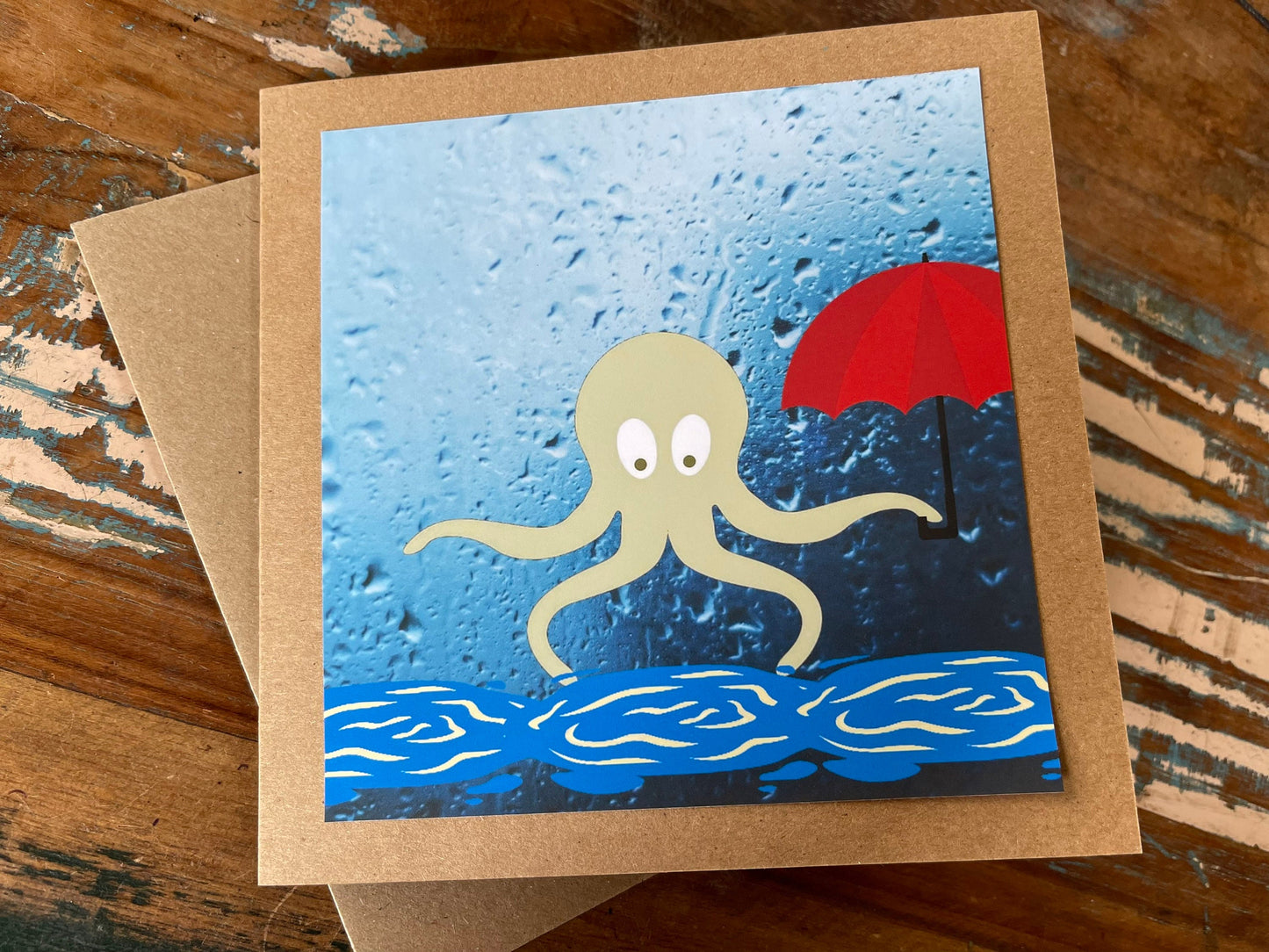 Eco octopus card, recycled card, birthday card, recycled card. Eco friendly card. Handmade card. Unusual Thank you card, blank gift card