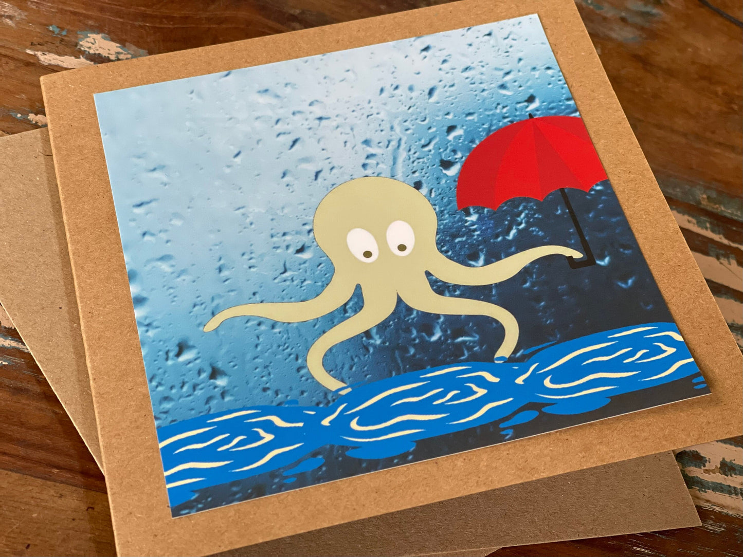 Eco octopus card, recycled card, birthday card, recycled card. Eco friendly card. Handmade card. Unusual Thank you card, blank gift card