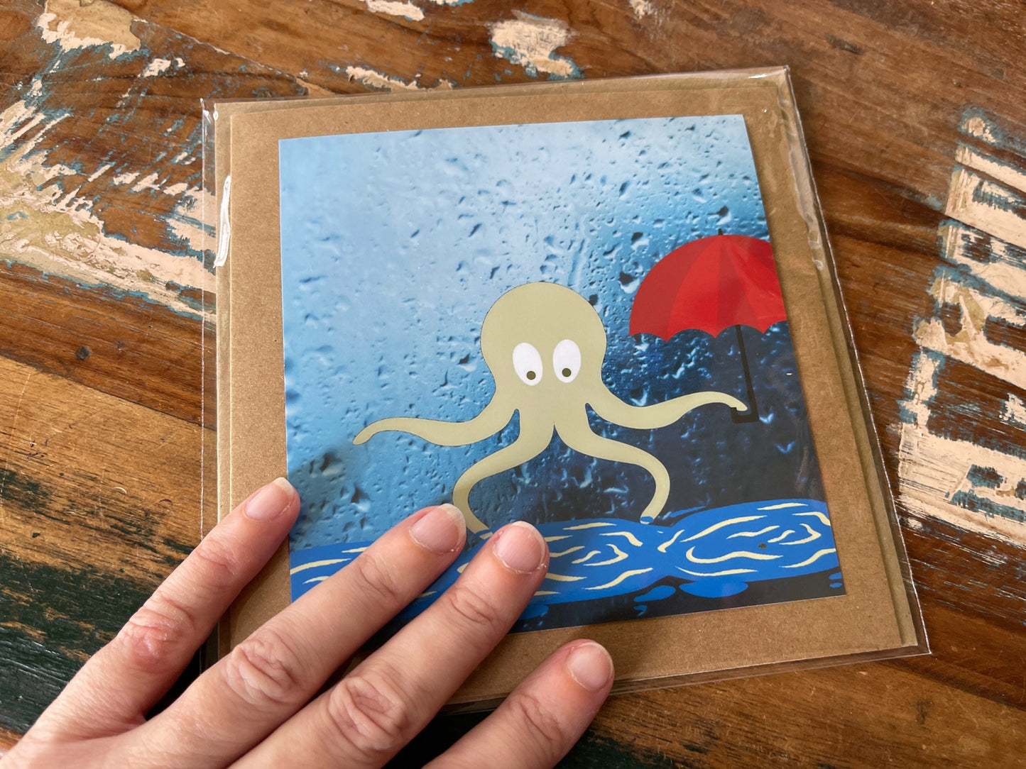 Eco octopus card, recycled card, birthday card, recycled card. Eco friendly card. Handmade card. Unusual Thank you card, blank gift card