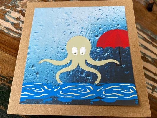 Eco octopus card, recycled card, birthday card, recycled card. Eco friendly card. Handmade card. Unusual Thank you card, blank gift card