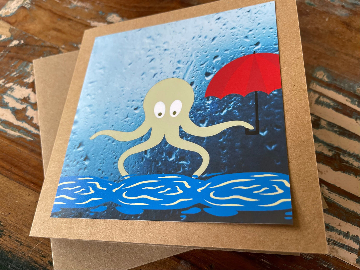 Eco octopus card, recycled card, birthday card, recycled card. Eco friendly card. Handmade card. Unusual Thank you card, blank gift card