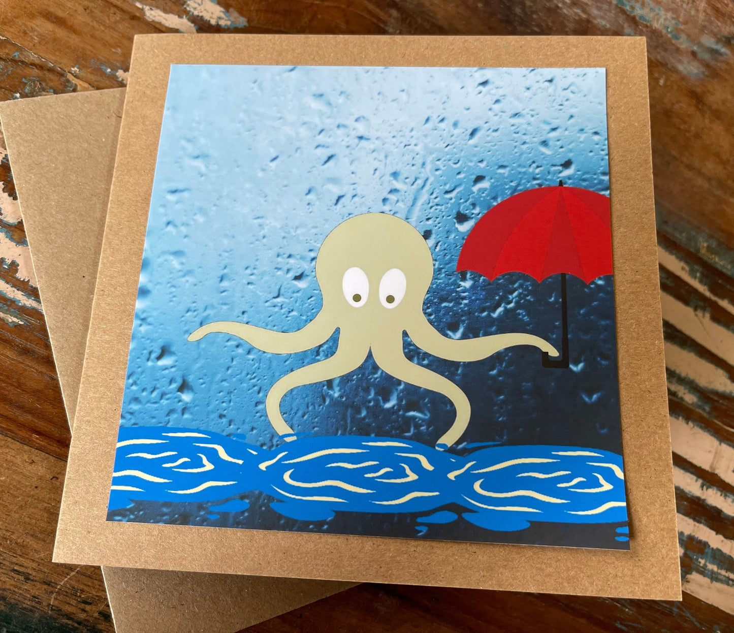 Eco octopus card, recycled card, birthday card, recycled card. Eco friendly card. Handmade card. Unusual Thank you card, blank gift card