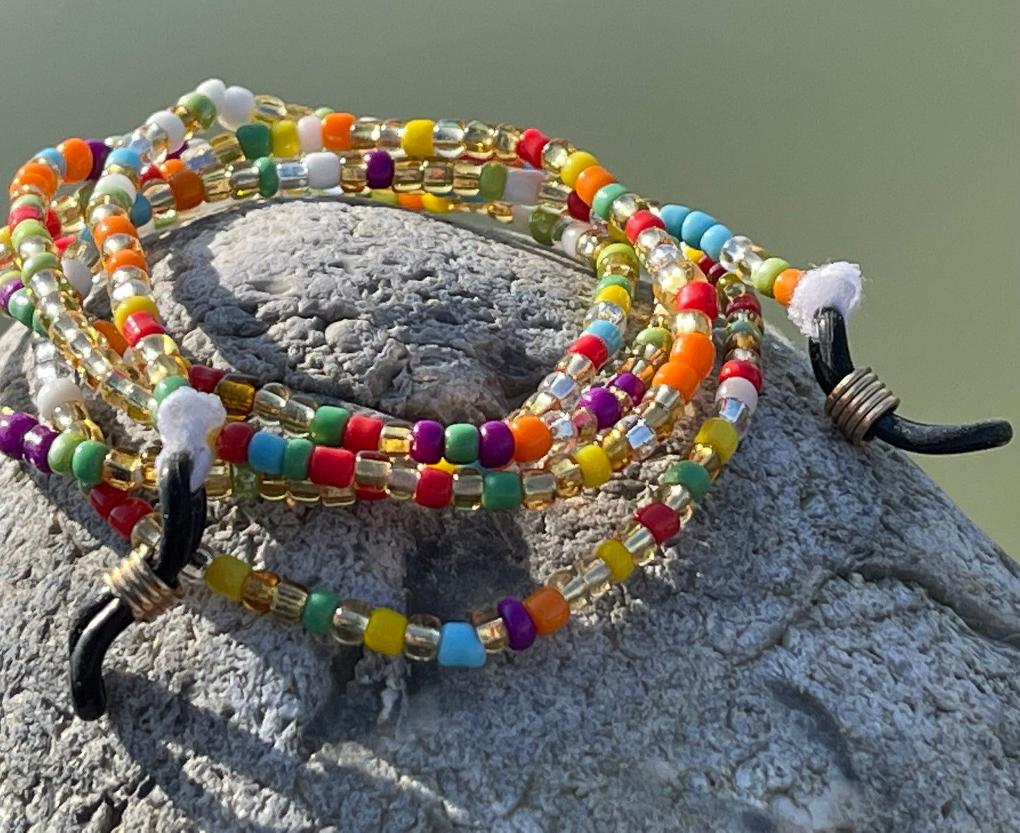 Recycled glasses chain, funky glasses holder, eco friendly glasses chain, ethical jewellery, rainbow glasses chain, boho recycled jewellery