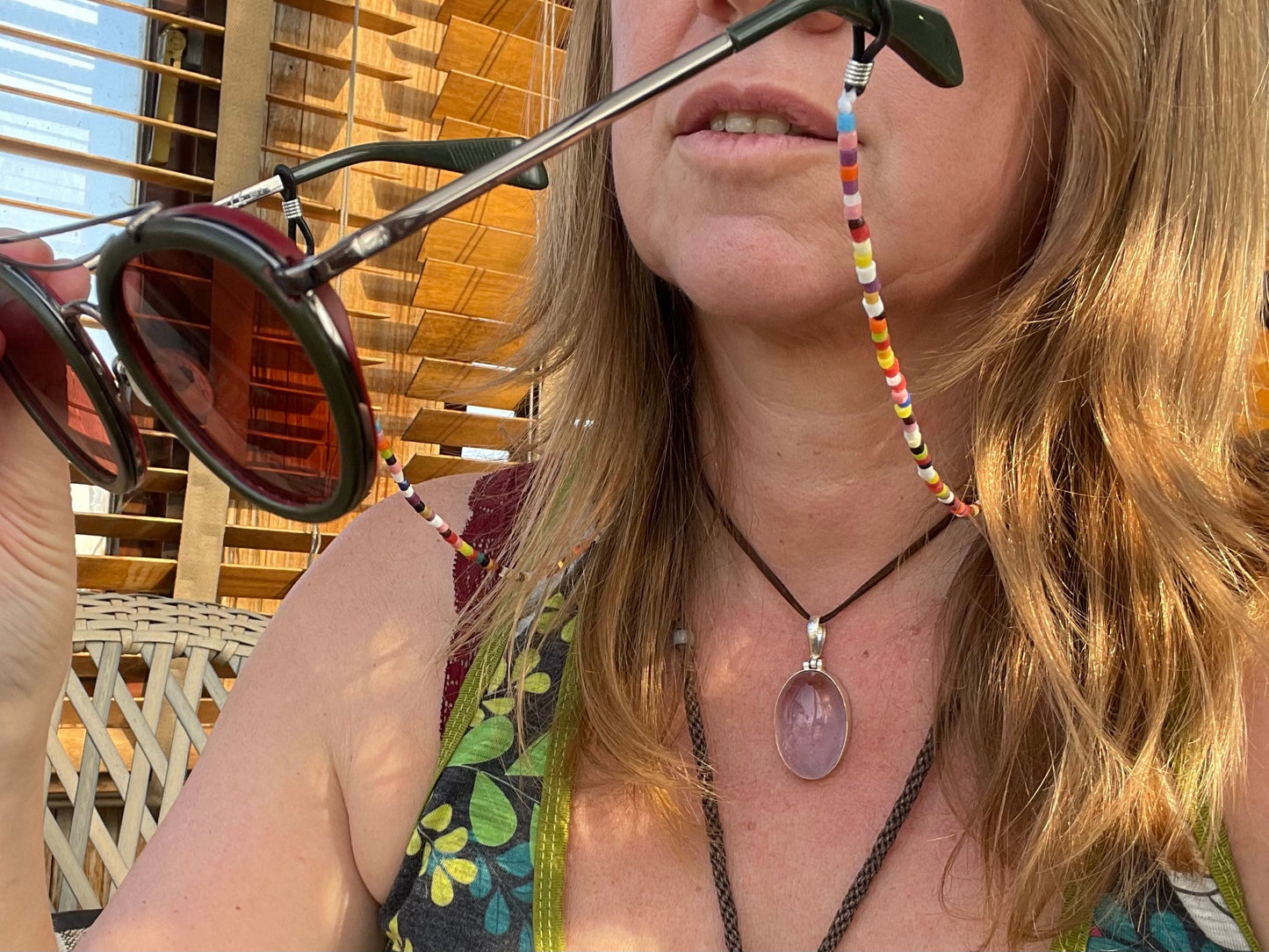 Recycled glasses chain, funky glasses holder, eco friendly glasses chain, ethical jewellery, rainbow glasses chain, boho recycled jewellery