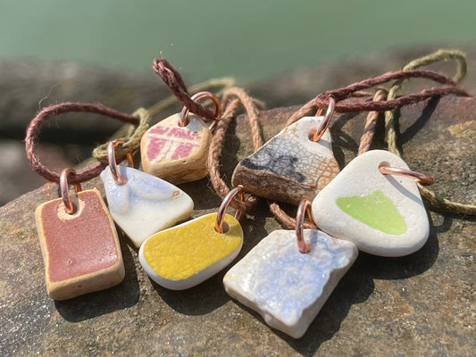 Rustic sea pottery necklace. Recycled necklace, unisex necklace. Surf necklace, hippy necklace, Gift for him, handmade gift for her, ethical