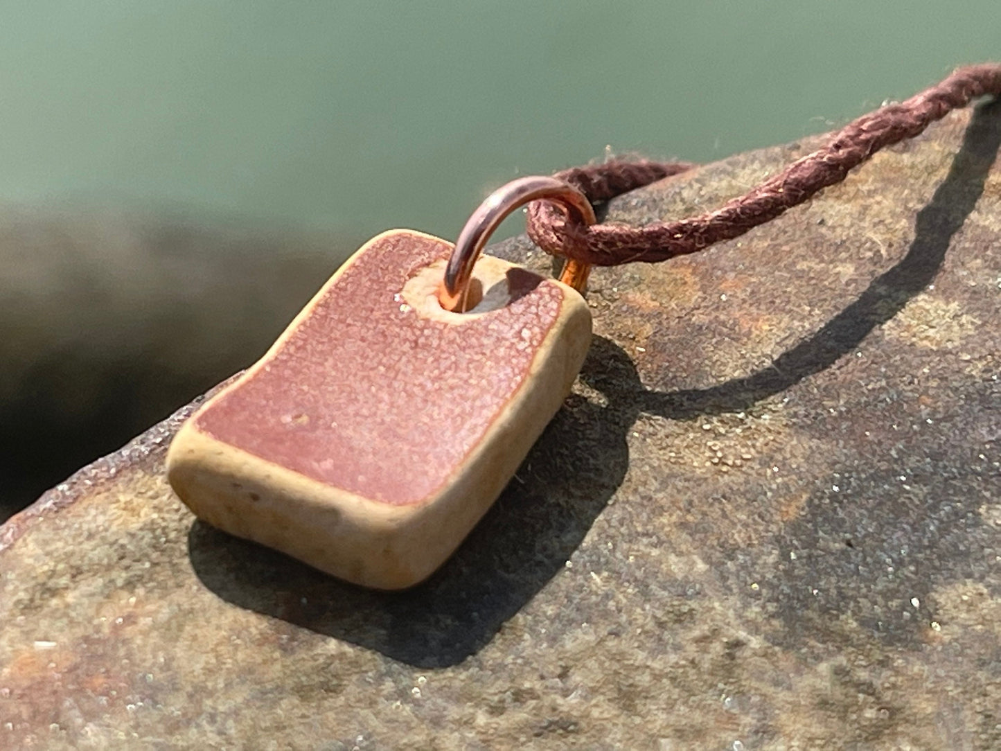 Rustic sea pottery necklace. Recycled necklace, unisex necklace. Surf necklace, hippy necklace, Gift for him, handmade gift for her, ethical