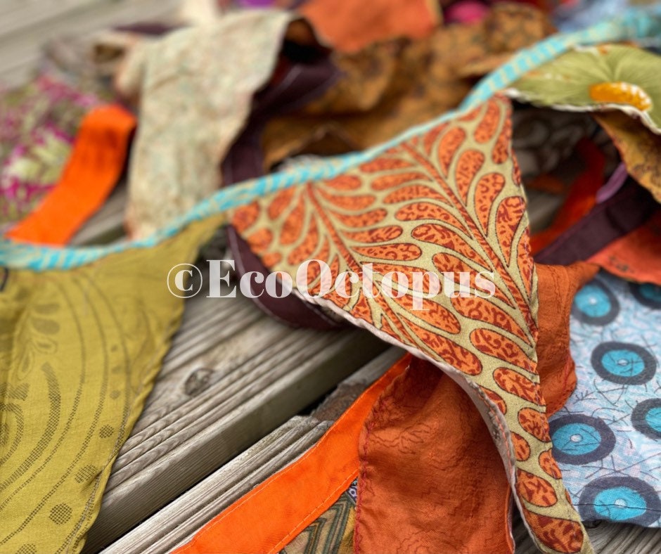 ORANGE bunting, recycled bunting, boho bunting, handmade bunting, eco friendly bunting.