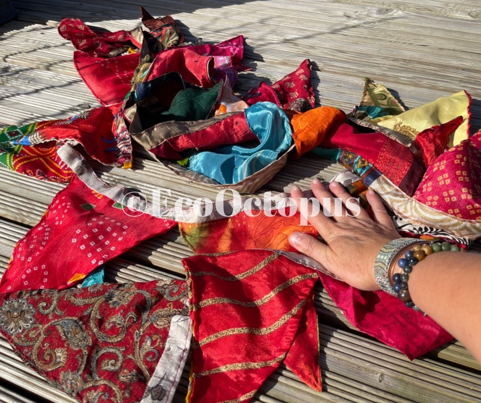 RED bunting. Eco-Friendly sari bunting. Recycled bunting.