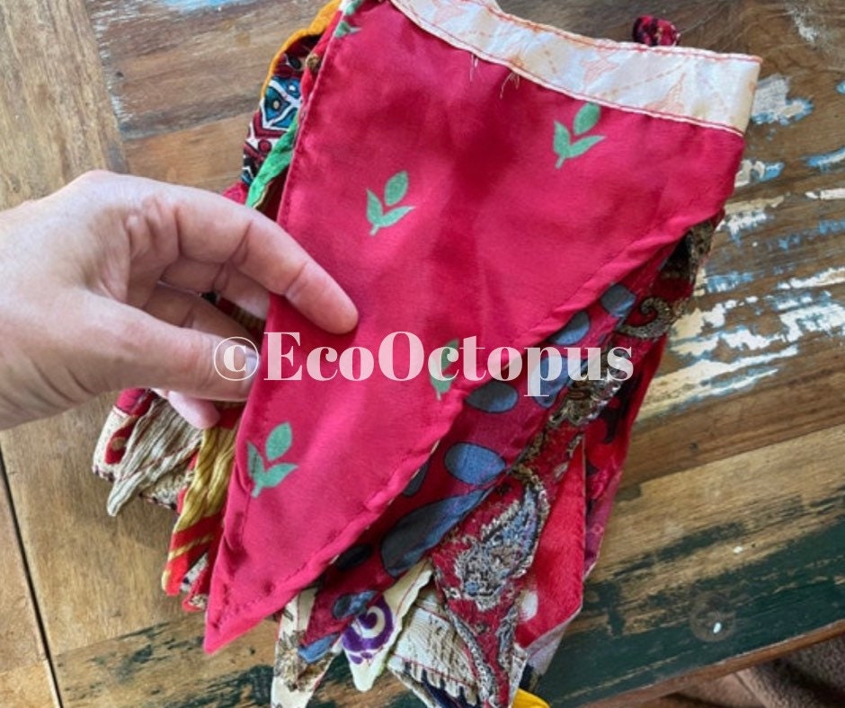 RED bunting. Eco-Friendly sari bunting. Recycled bunting.