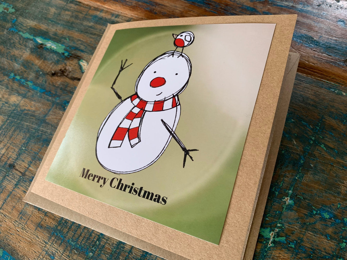 Christmas snowman card, recycled Christmas card, robin card, homemade Christmas. Eco friendly card. Handmade card, ethical Christmas card