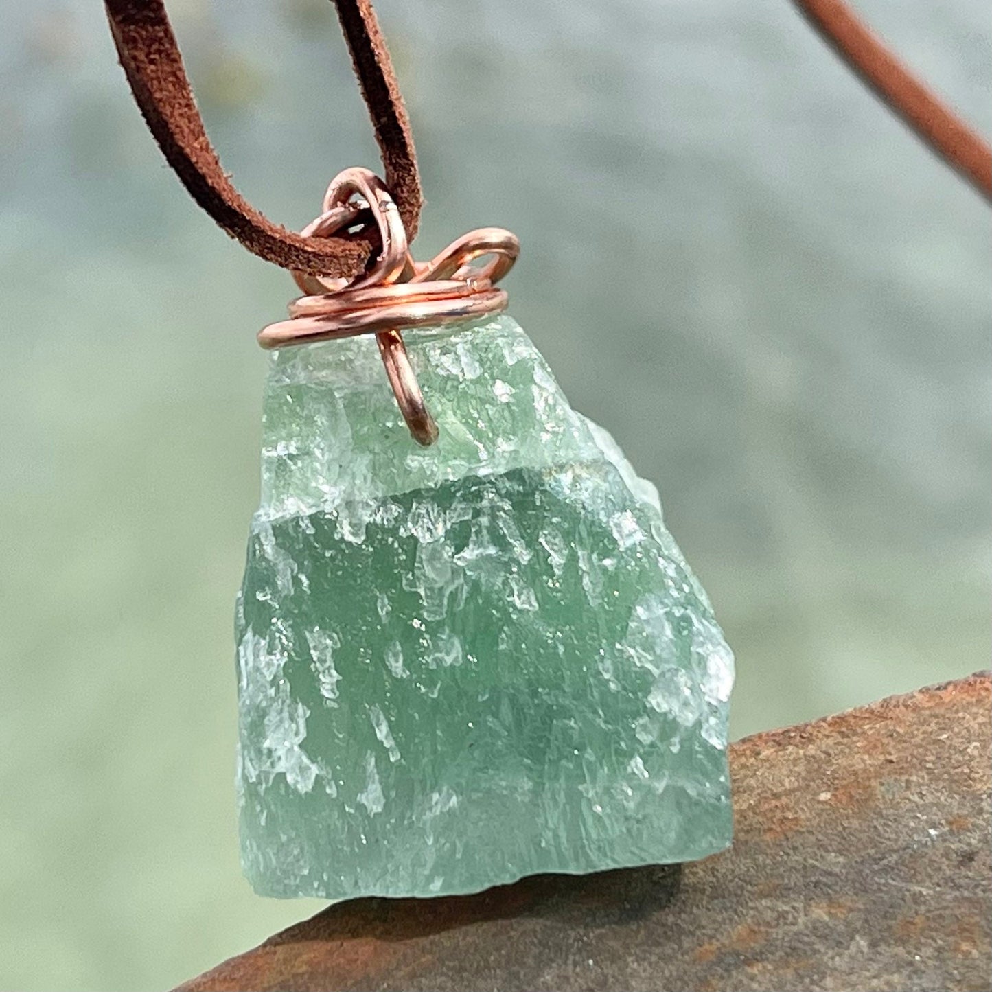 Fluorite necklace, eco friendly gift for her, green fluorite pendant, boho pendants, handmade necklace, gift for him, ethical jewellery