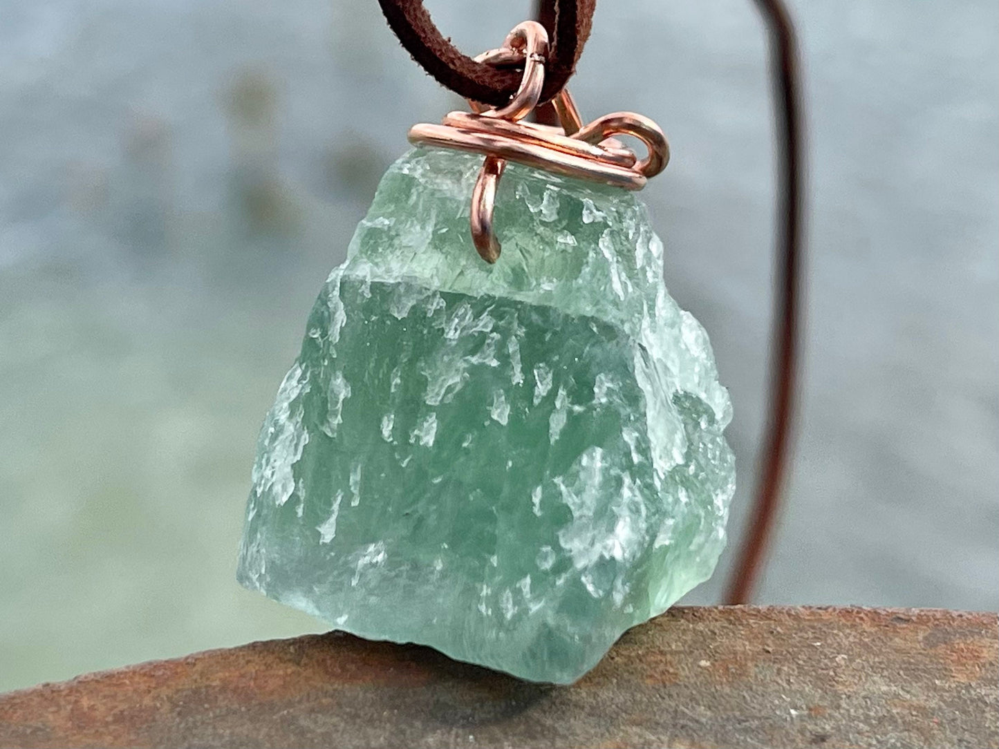 Fluorite necklace, eco friendly gift for her, green fluorite pendant, boho pendants, handmade necklace, gift for him, ethical jewellery