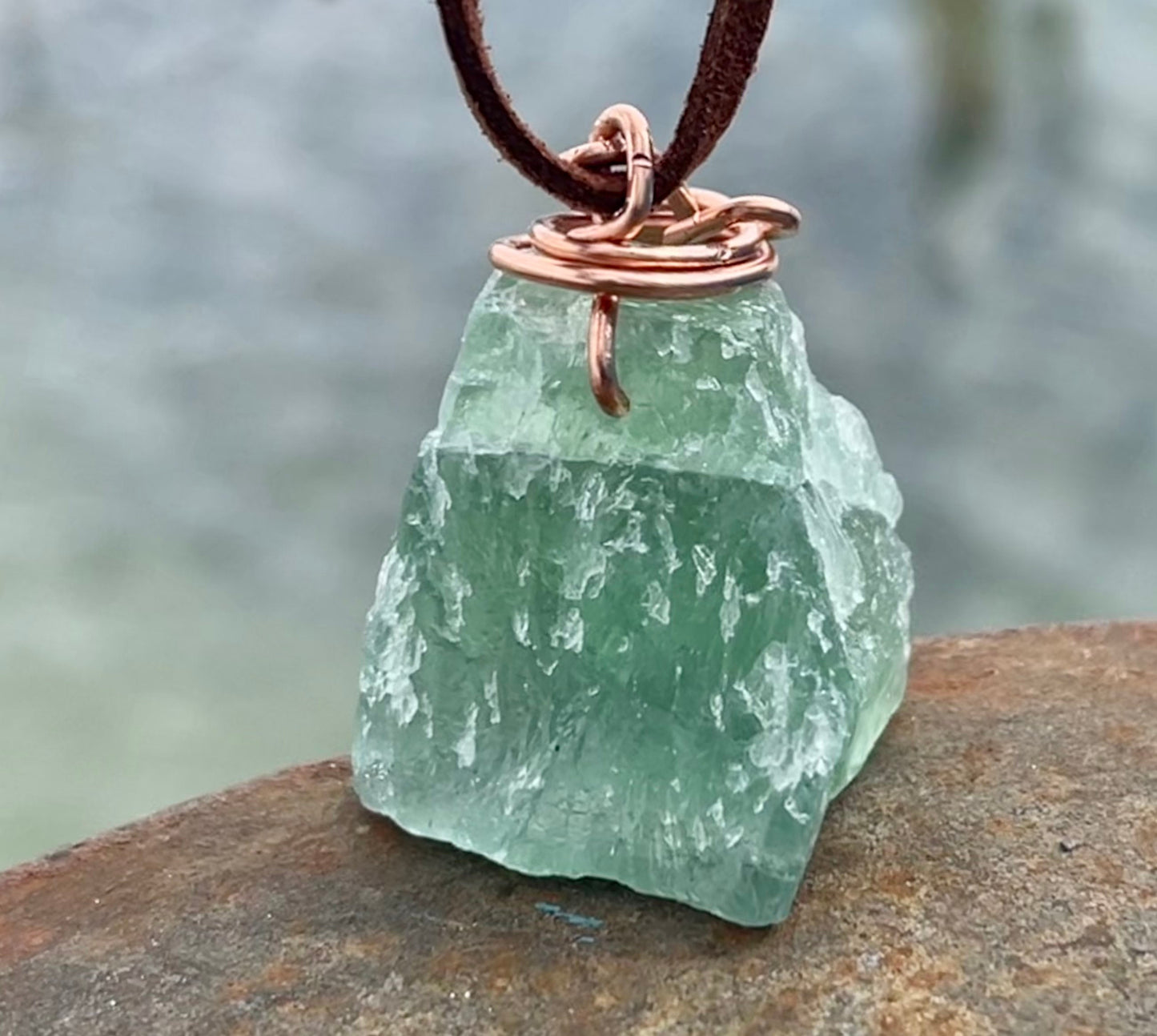 Fluorite necklace, eco friendly gift for her, green fluorite pendant, boho pendants, handmade necklace, gift for him, ethical jewellery