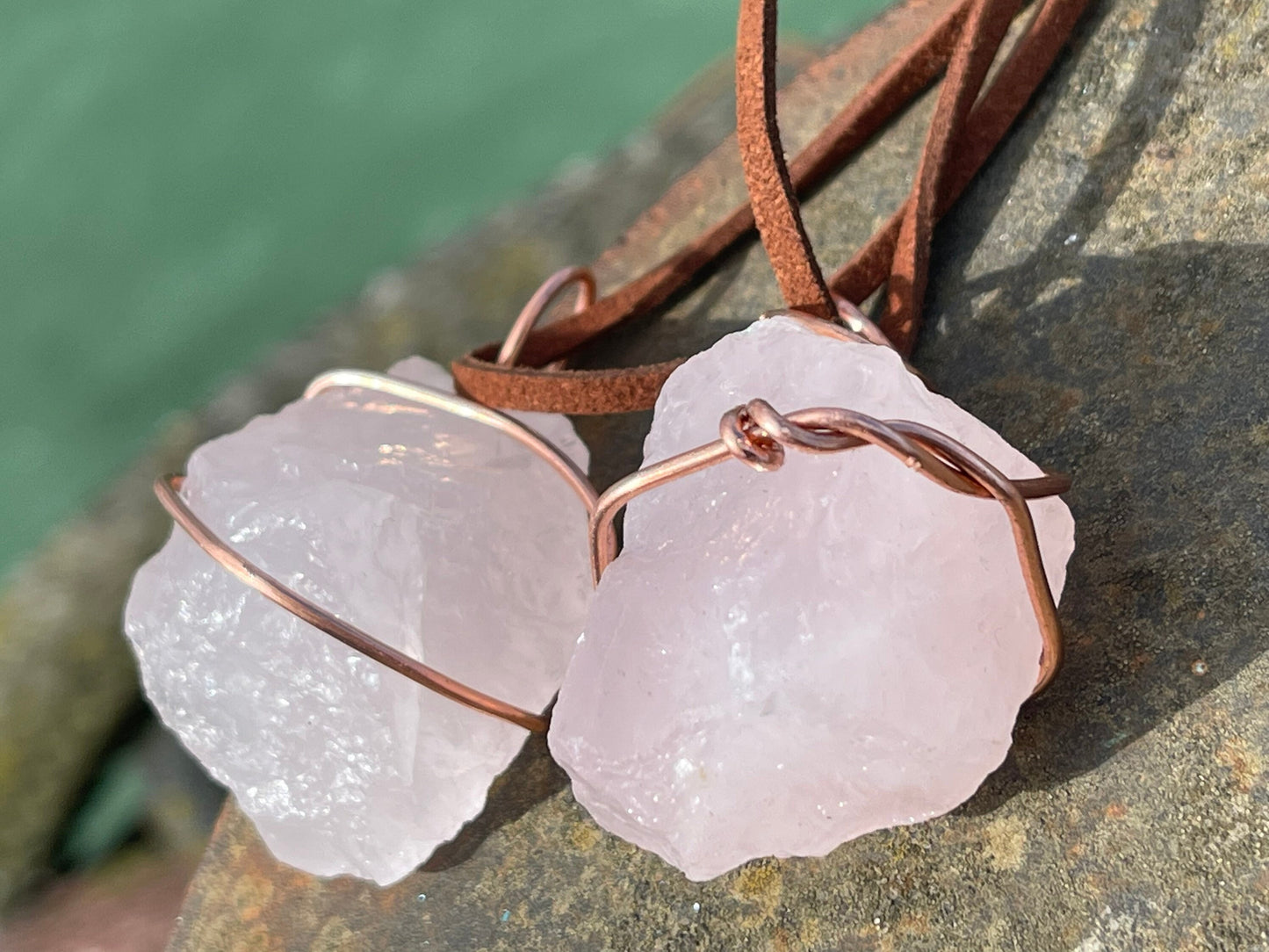 Rose quartz necklaces, romantic gift for her, rose quartz pendant, boho pendants, handmade necklace, rose quartz jewellery ethical jewellery