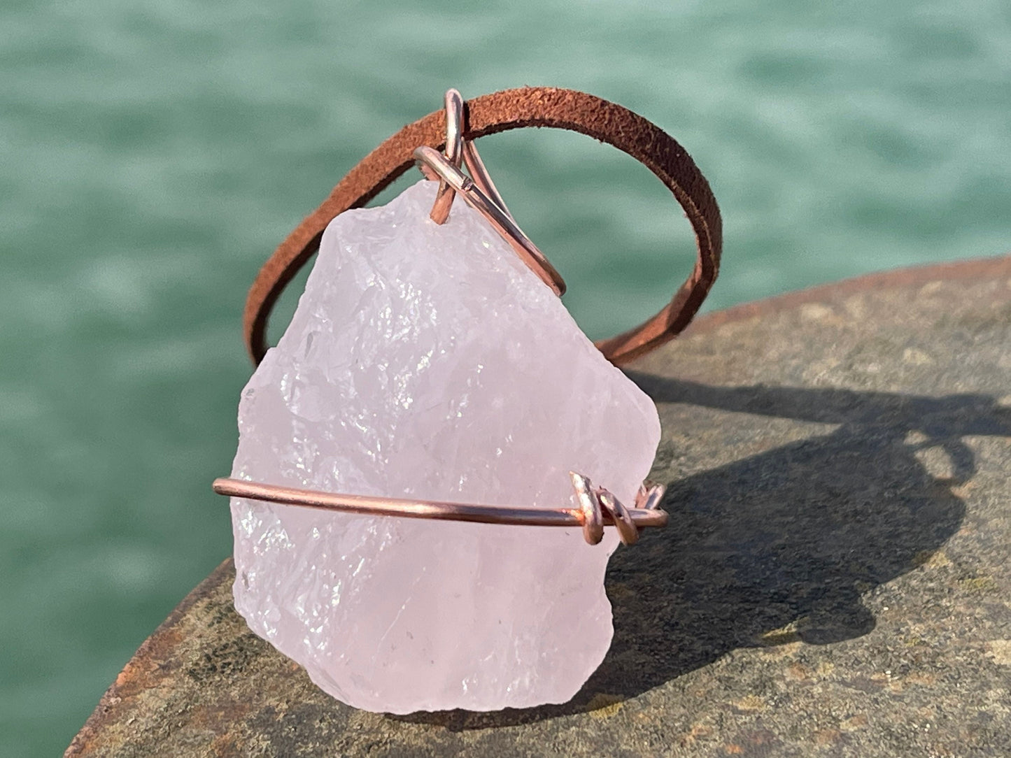 Rose quartz necklaces, romantic gift for her, rose quartz pendant, boho pendants, handmade necklace, rose quartz jewellery ethical jewellery