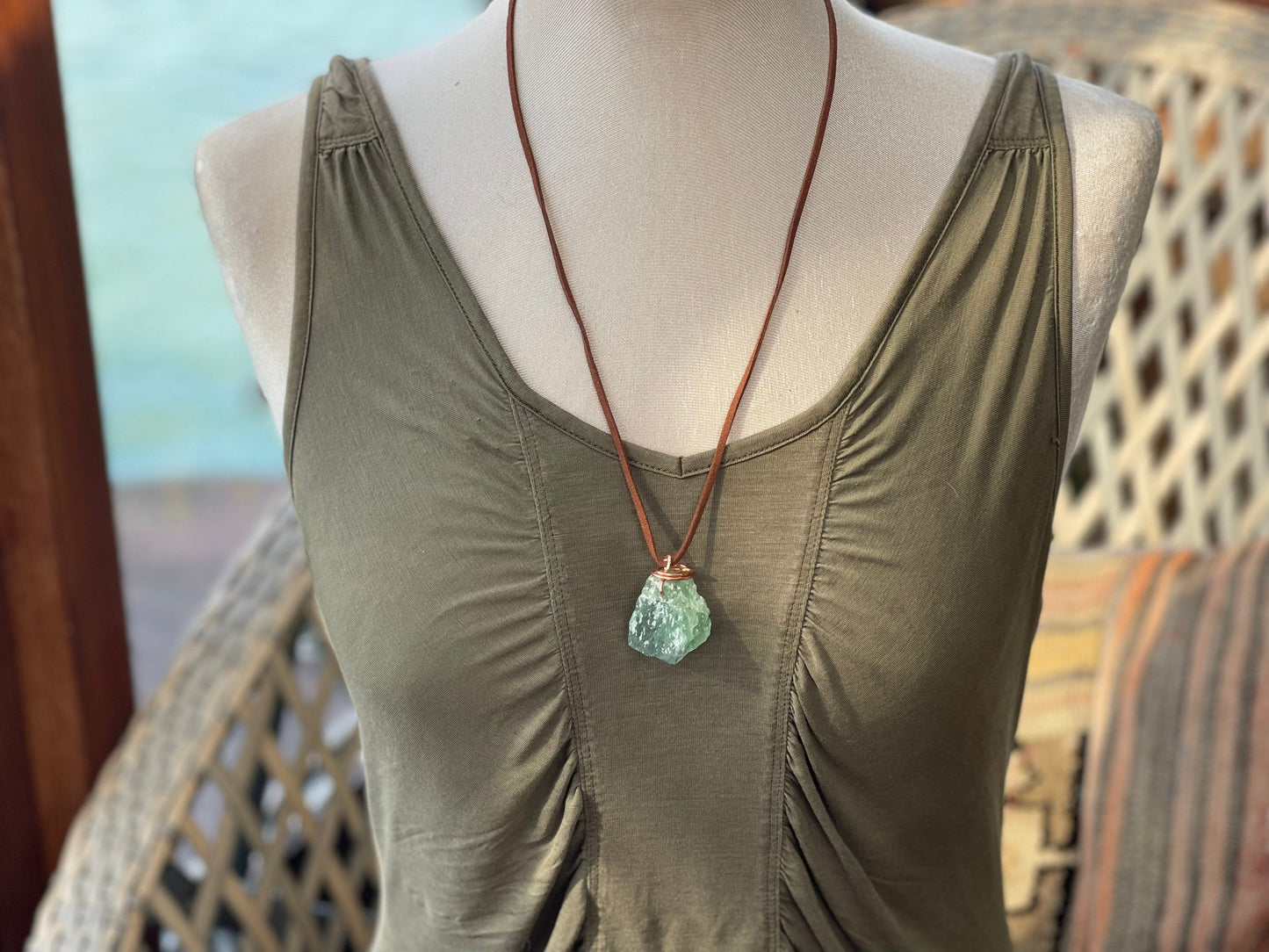 Fluorite necklace, eco friendly gift for her, green fluorite pendant, boho pendants, handmade necklace, gift for him, ethical jewellery