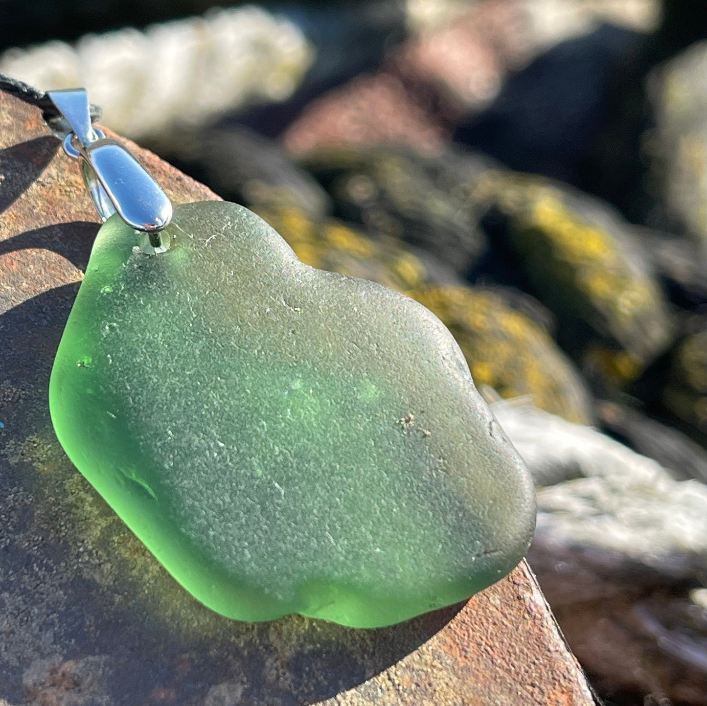 Sea glass necklace. Recycled gift, boho necklace, unusual gift for him, eco friendly gift for man, sea glass pendant, ethical jewellery