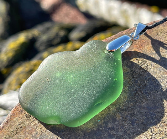 Sea glass necklace. Recycled gift, boho necklace, unusual gift for him, eco friendly gift for man, sea glass pendant, ethical jewellery