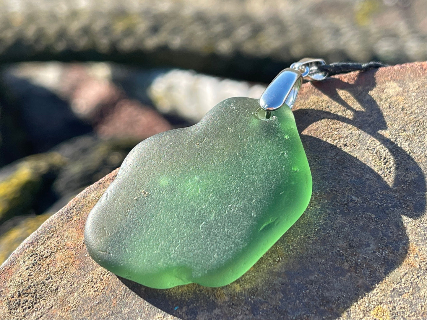 Sea glass necklace. Recycled gift, boho necklace, unusual gift for him, eco friendly gift for man, sea glass pendant, ethical jewellery