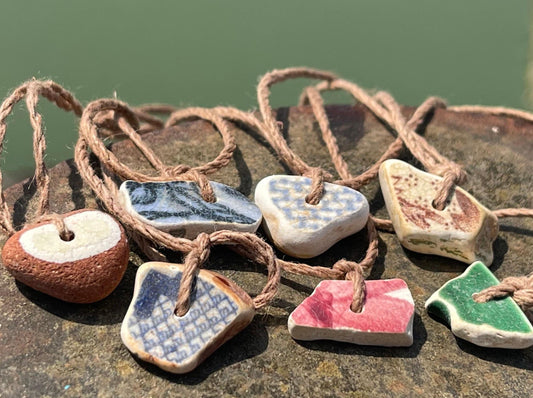 Ethically sourced pottery pendants. Recycled necklace, unique boho gift for her, ethical jewellery, recycled pendants eco friendly jewellery