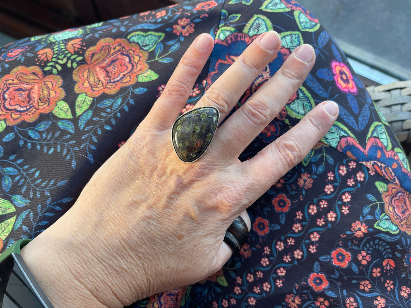 Gogunjula jasper ring. Handmade ring, gift for her, gift for him, unusual ring, Green jasper jewellery, boho jewellery, large gemstone ring