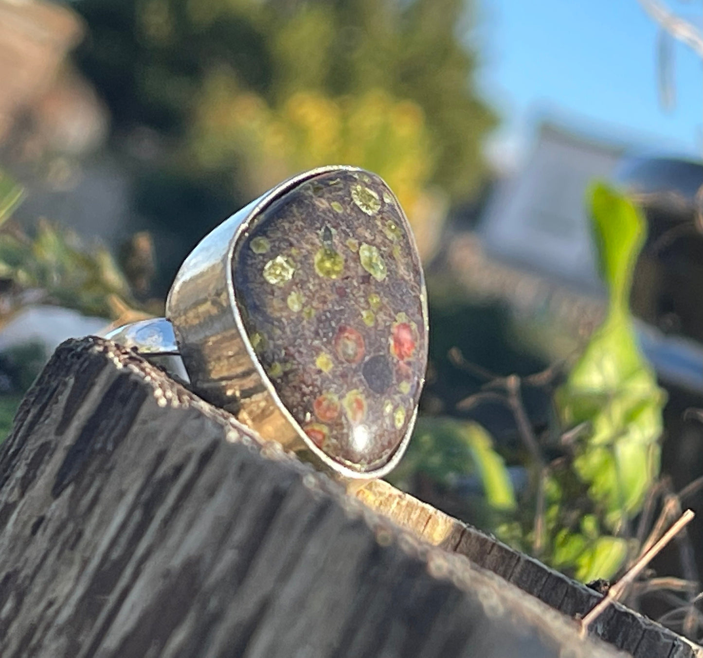 Gogunjula jasper ring. Handmade ring, gift for her, gift for him, unusual ring, Green jasper jewellery, boho jewellery, large gemstone ring