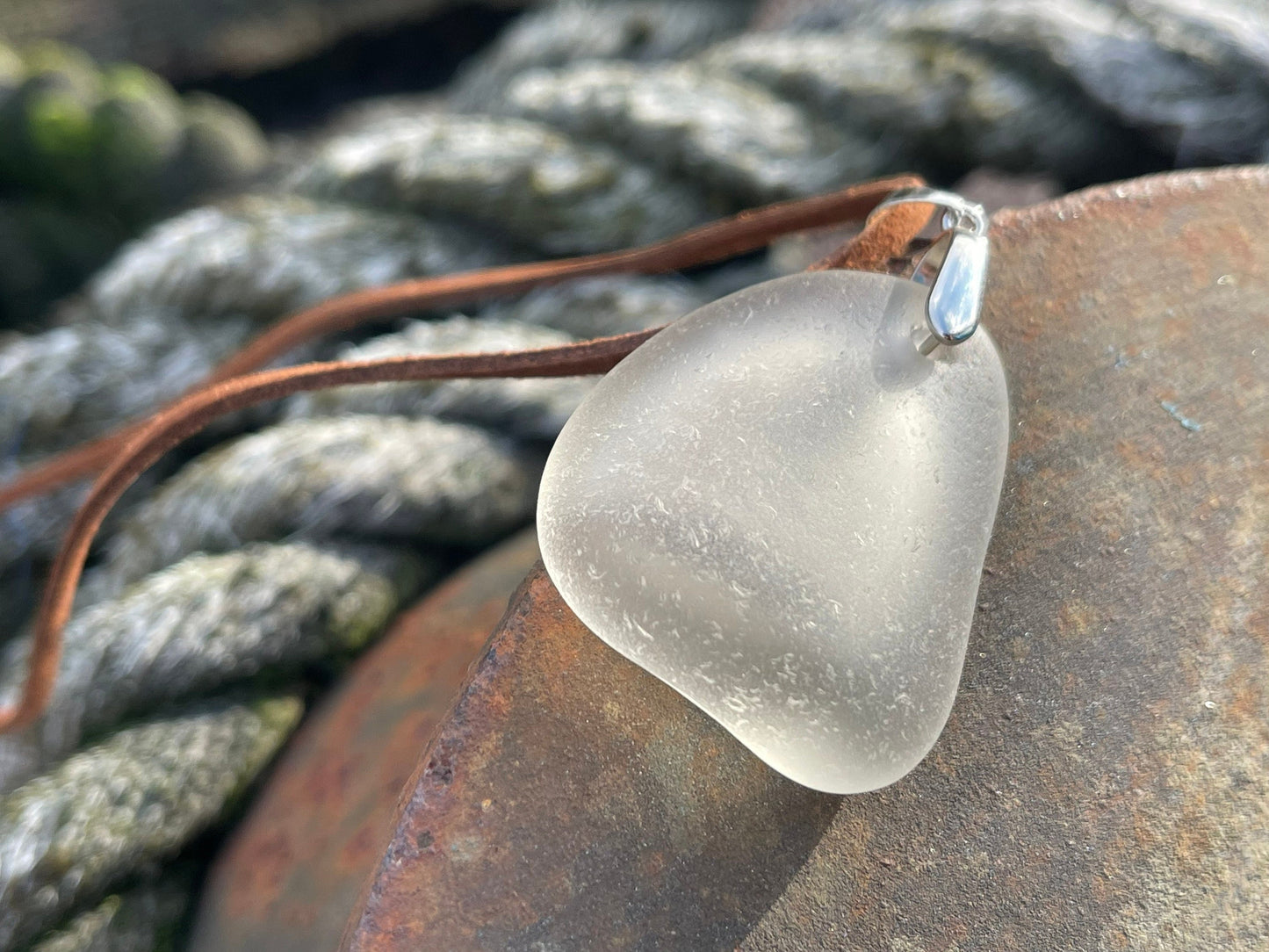 Sea glass necklace. Recycled gift, boho necklace, unusual gift for him, eco friendly gift for man, sea glass pendant, ethical jewellery