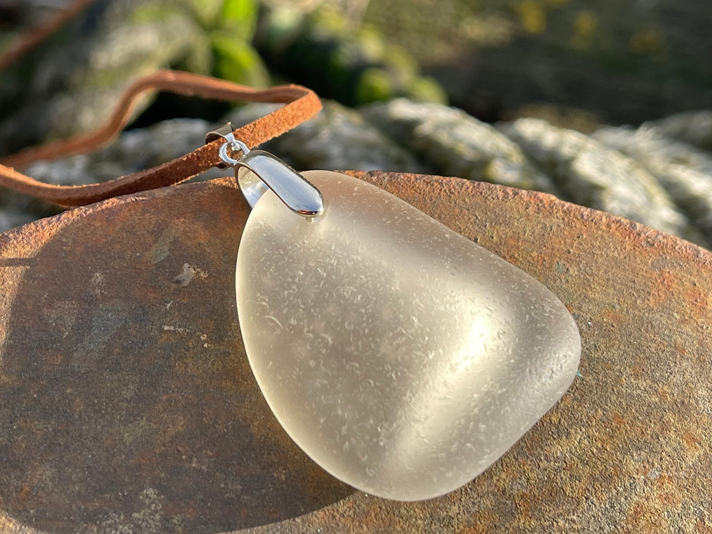 Sea glass necklace. Recycled gift, boho necklace, unusual gift for him, eco friendly gift for man, sea glass pendant, ethical jewellery