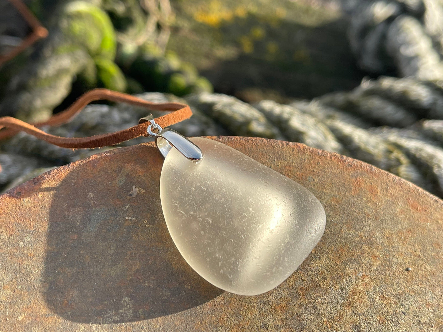 Sea glass necklace. Recycled gift, boho necklace, unusual gift for him, eco friendly gift for man, sea glass pendant, ethical jewellery