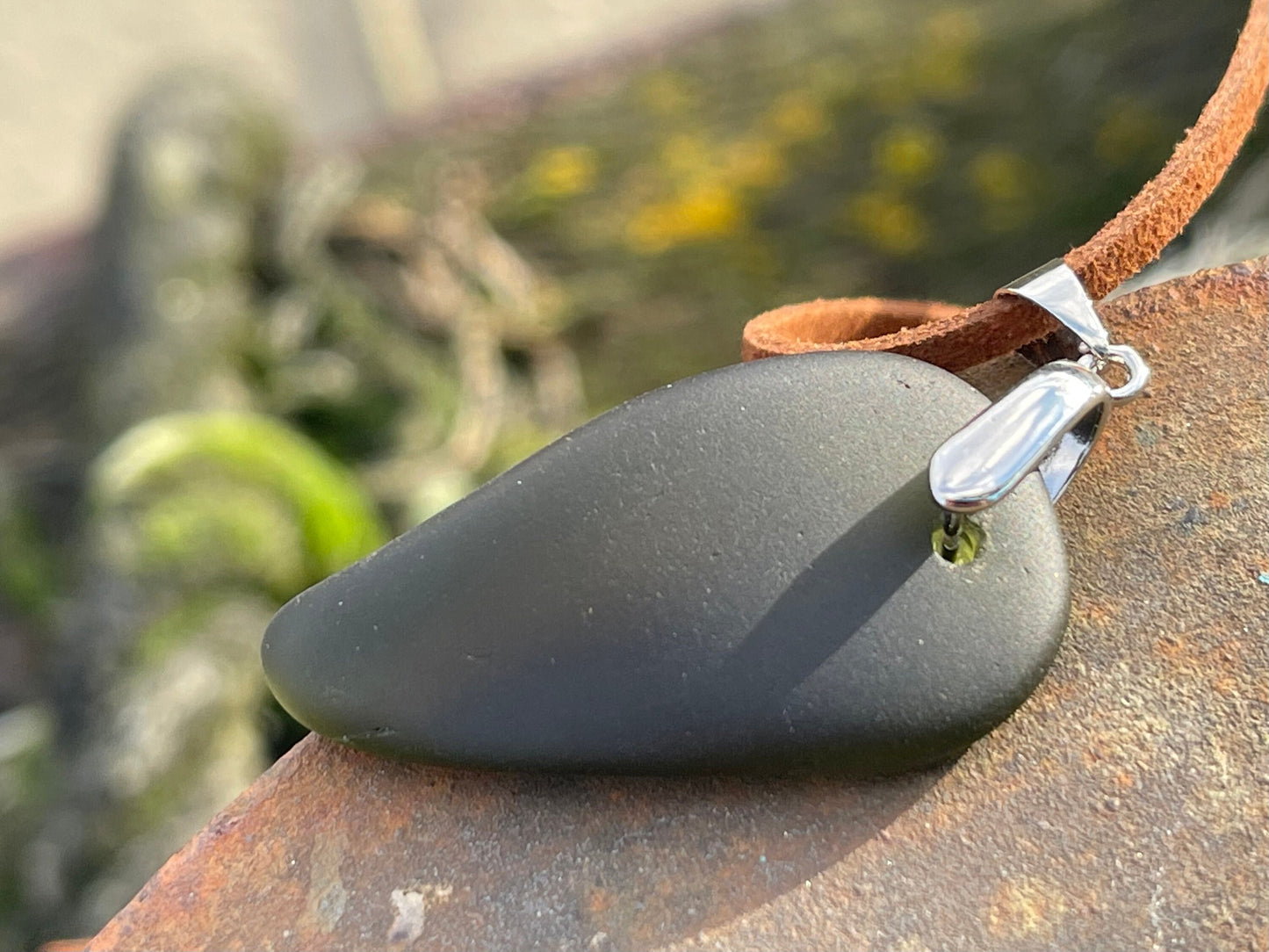 Sea glass necklace. Recycled gift, boho necklace, unusual gift for him, eco friendly gift for man, sea glass pendant, ethical jewellery