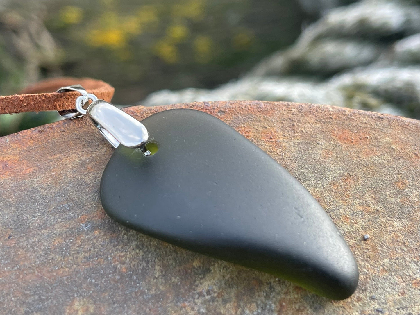 Sea glass necklace. Recycled gift, boho necklace, unusual gift for him, eco friendly gift for man, sea glass pendant, ethical jewellery