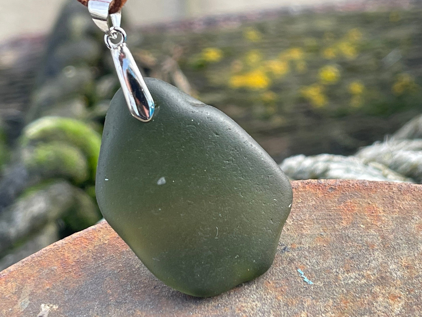 Sea glass necklace. Recycled gift, boho necklace, unusual gift for him, eco friendly gift for man, sea glass pendant, ethical jewellery