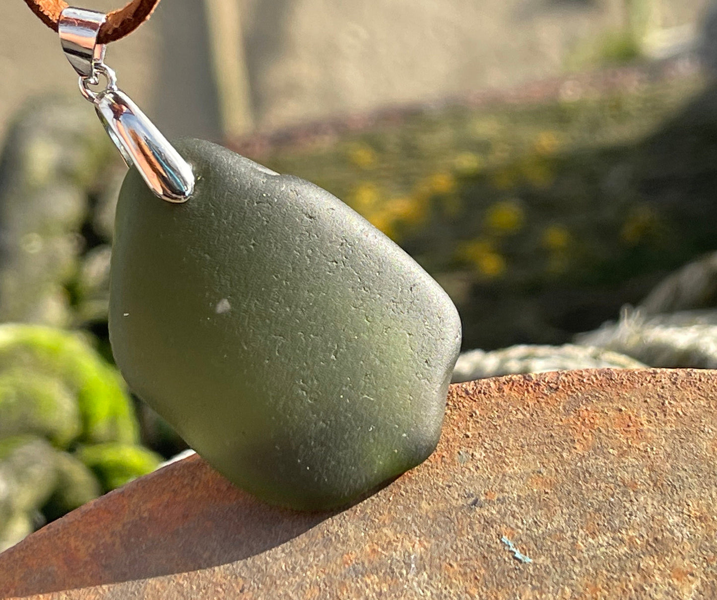 Sea glass necklace. Recycled gift, boho necklace, unusual gift for him, eco friendly gift for man, sea glass pendant, ethical jewellery