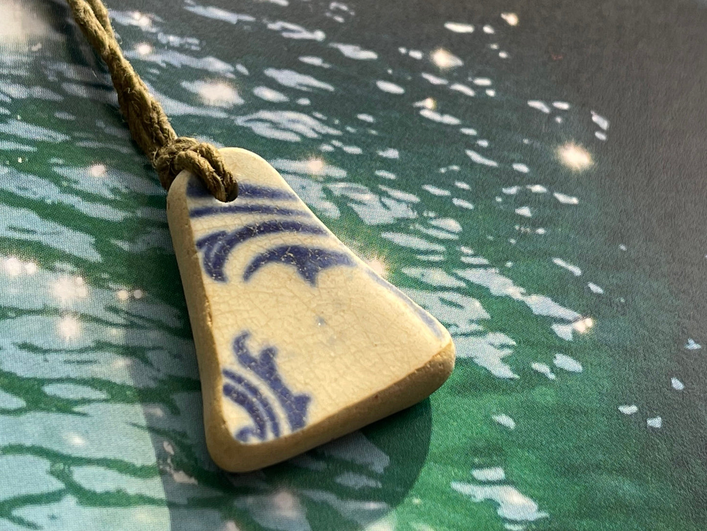 Recycled necklace, sea pottery necklace, eco friendly gift for her. Handmade necklace, boho gift for ocean lover. Ethical gift for a man