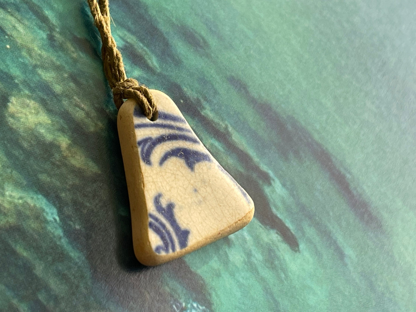 Recycled necklace, sea pottery necklace, eco friendly gift for her. Handmade necklace, boho gift for ocean lover. Ethical gift for a man