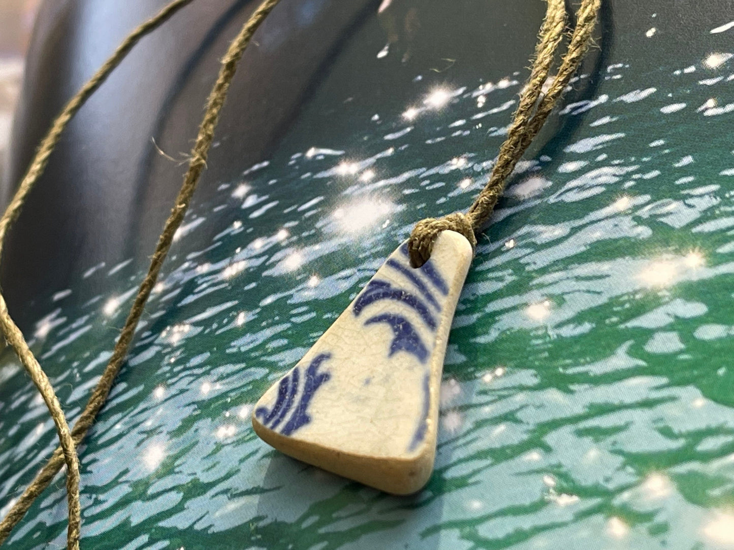 Recycled necklace, sea pottery necklace, eco friendly gift for her. Handmade necklace, boho gift for ocean lover. Ethical gift for a man