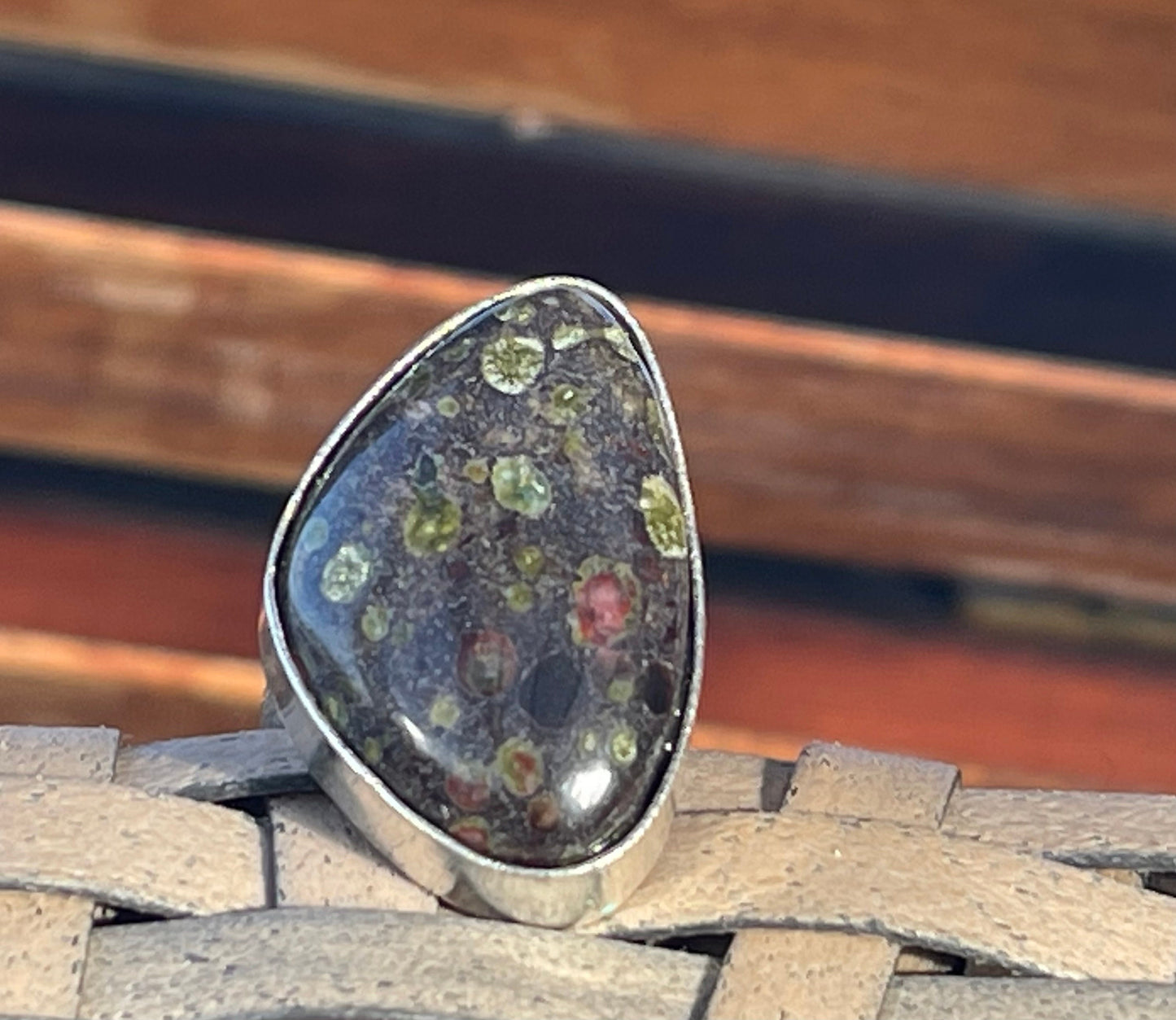 Gogunjula jasper ring. Handmade ring, gift for her, gift for him, unusual ring, Green jasper jewellery, boho jewellery, large gemstone ring