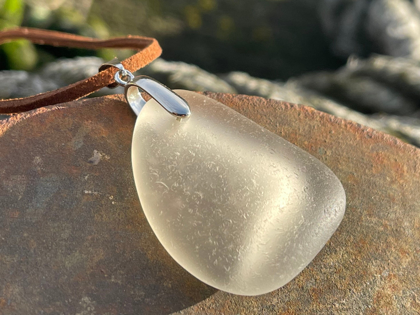 Sea glass necklace. Recycled gift, boho necklace, unusual gift for him, eco friendly gift for man, sea glass pendant, ethical jewellery