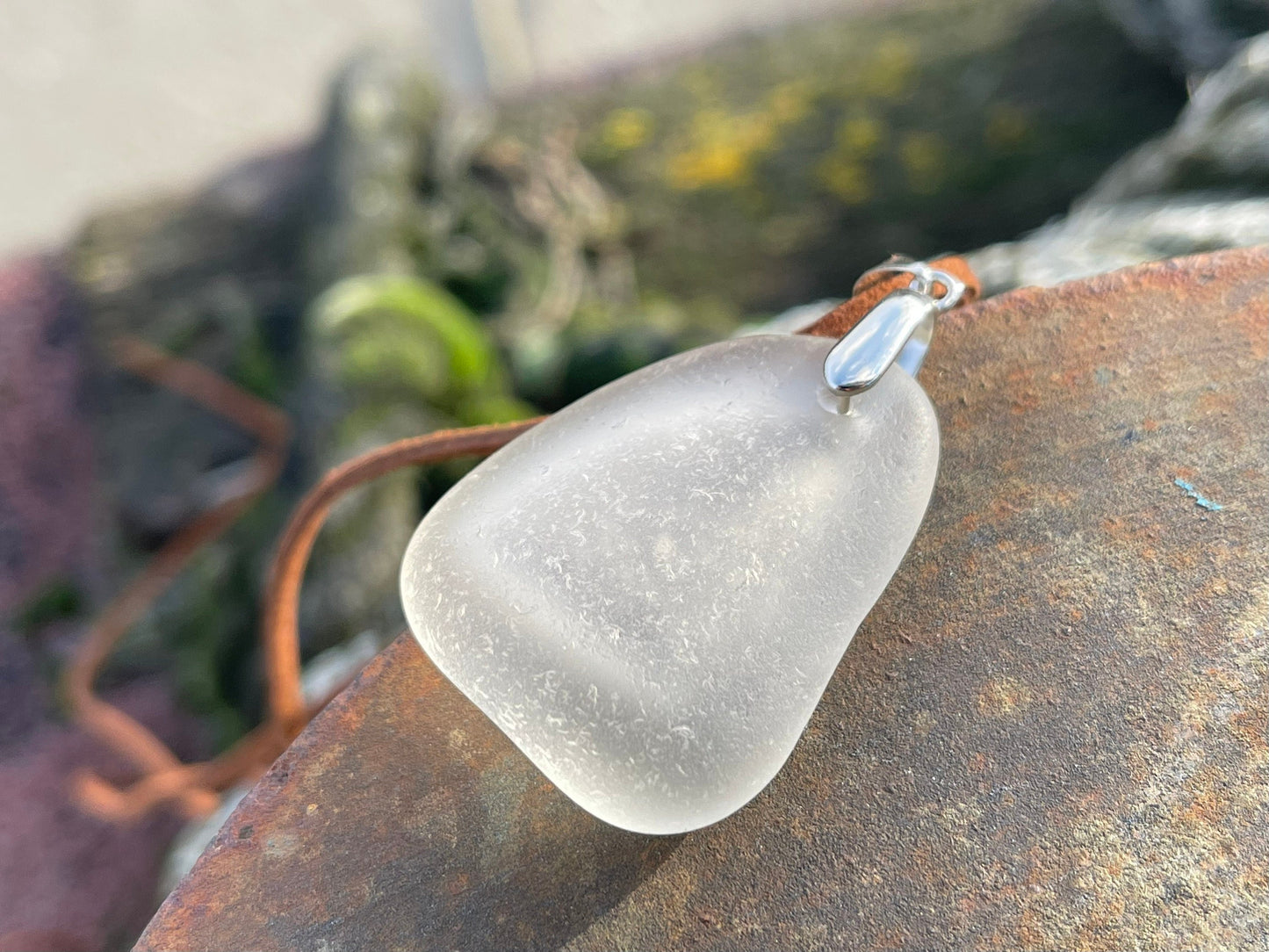 Sea glass necklace. Recycled gift, boho necklace, unusual gift for him, eco friendly gift for man, sea glass pendant, ethical jewellery