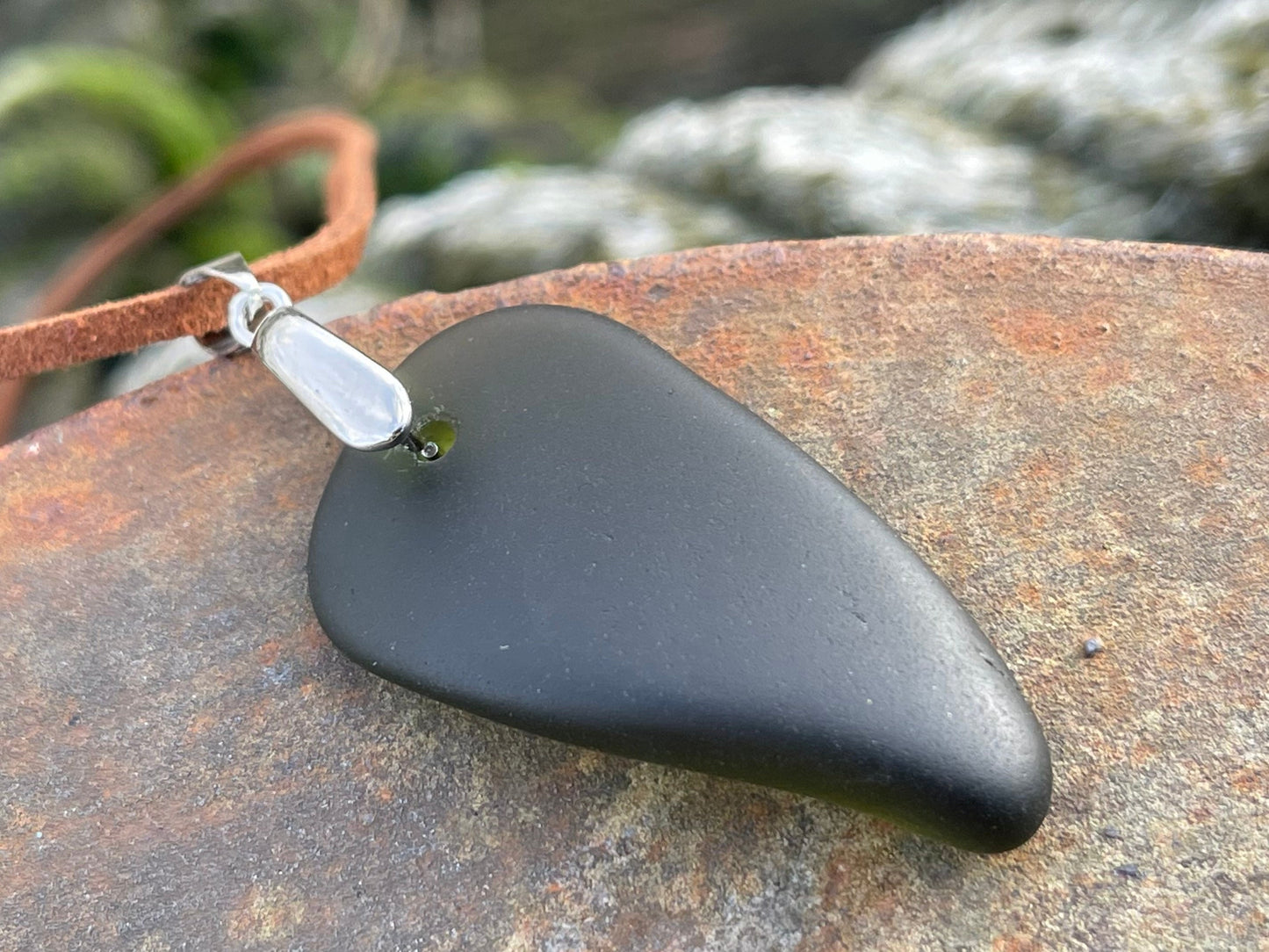 Sea glass necklace. Recycled gift, boho necklace, unusual gift for him, eco friendly gift for man, sea glass pendant, ethical jewellery