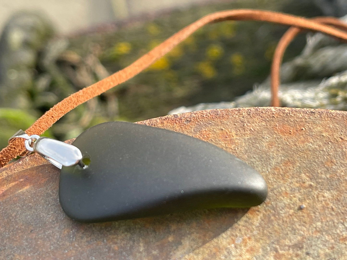 Sea glass necklace. Recycled gift, boho necklace, unusual gift for him, eco friendly gift for man, sea glass pendant, ethical jewellery