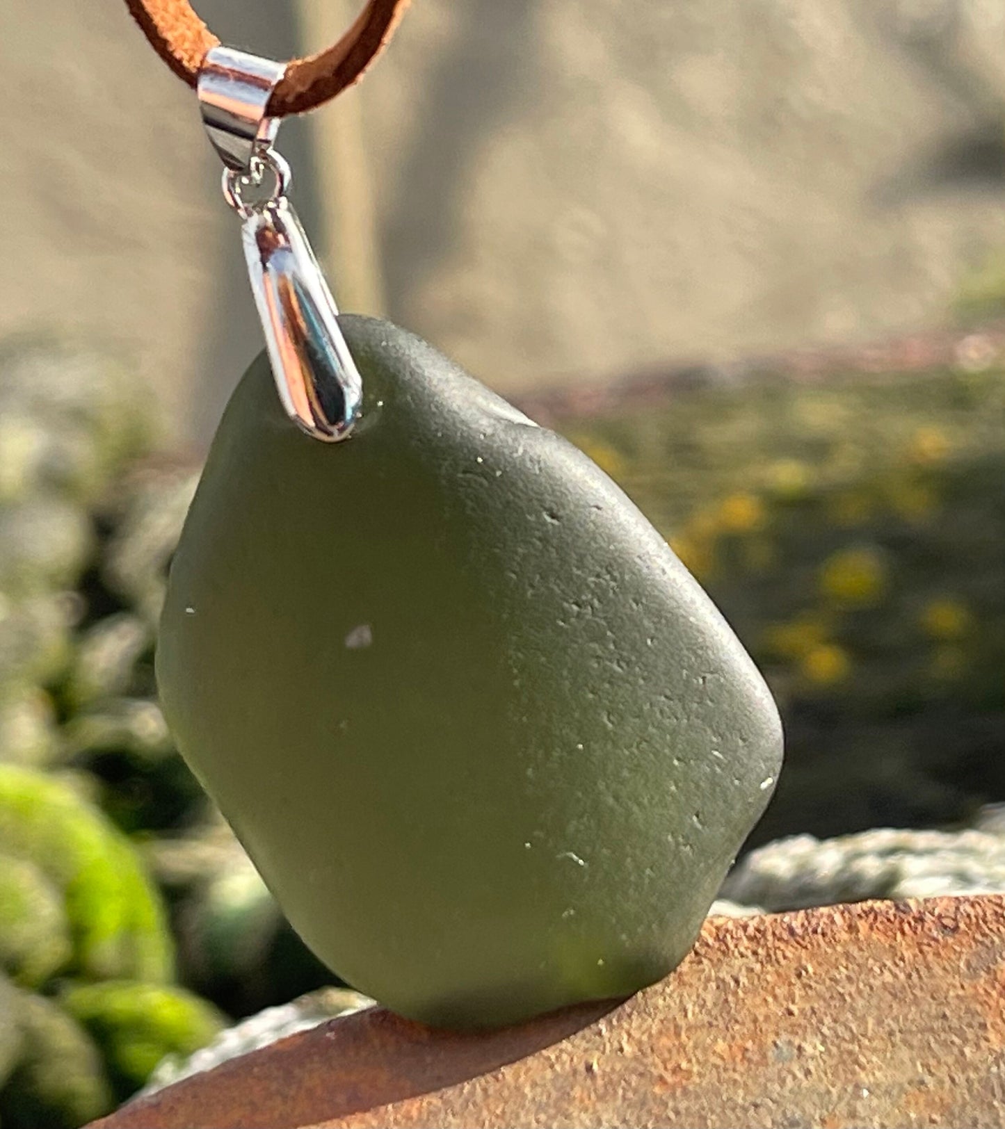 Sea glass necklace. Recycled gift, boho necklace, unusual gift for him, eco friendly gift for man, sea glass pendant, ethical jewellery