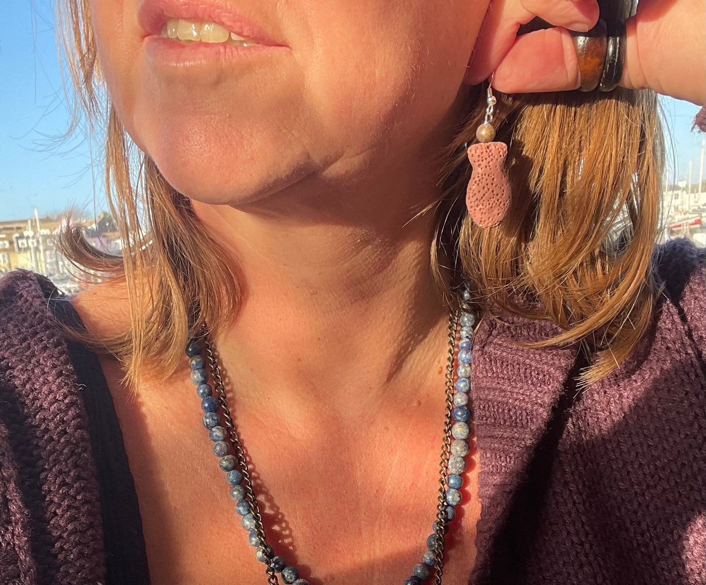 Goddess earrings, various colours. Lava earrings with picasso Jasper gemstones on recycled aluminium & sterling silver. Boho gift for her