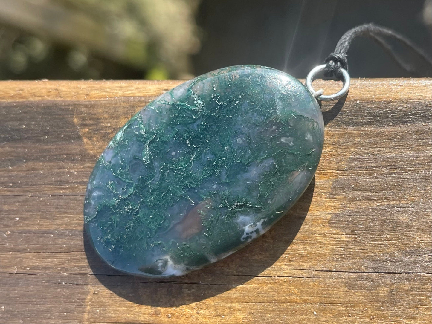 Moss agate necklace, moss agate pendant, large gemstone necklace, green gemstone, gift for gardener. Handmade necklace, boho gift for her