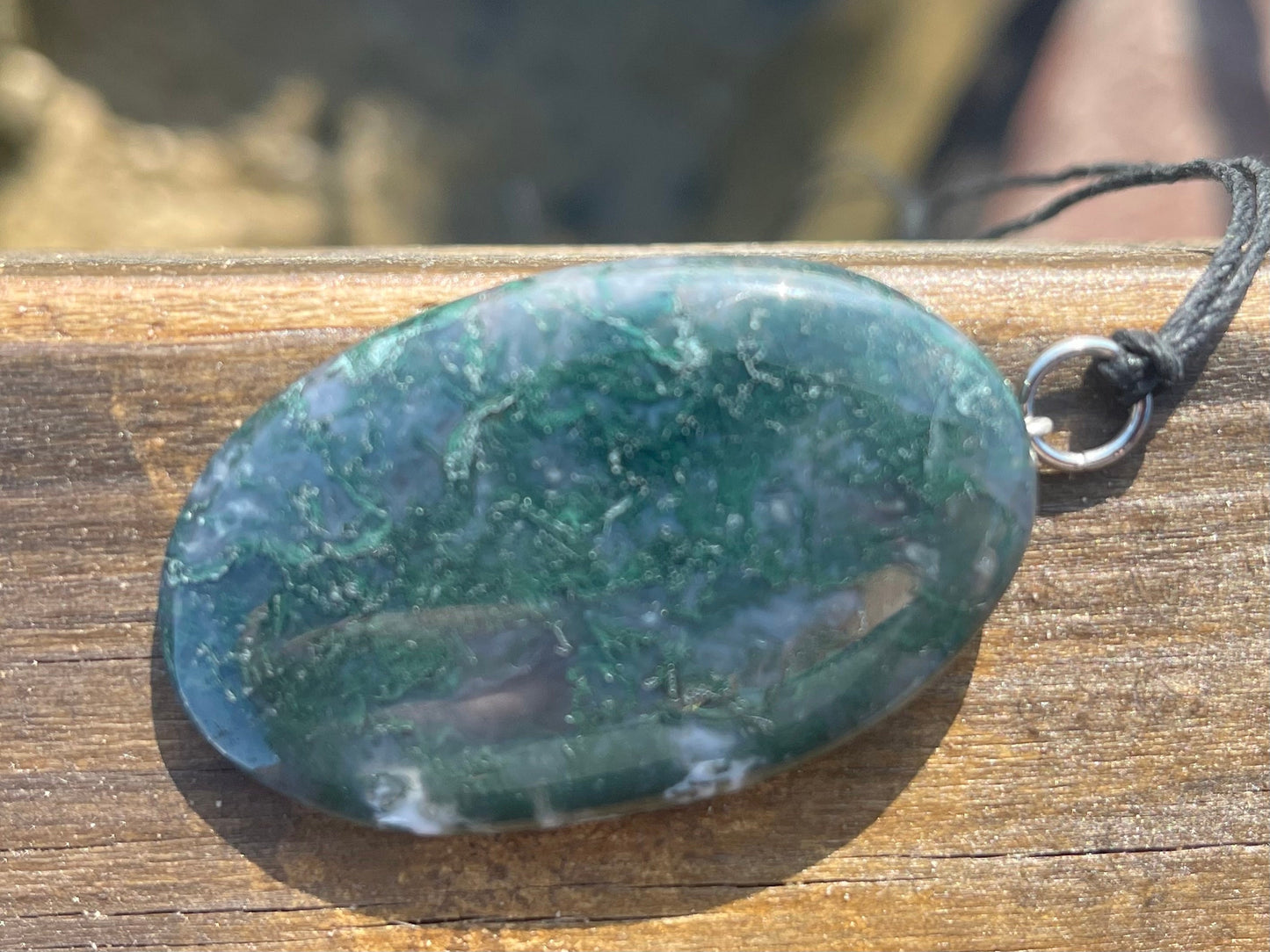 Moss agate necklace, moss agate pendant, large gemstone necklace, green gemstone, gift for gardener. Handmade necklace, boho gift for her