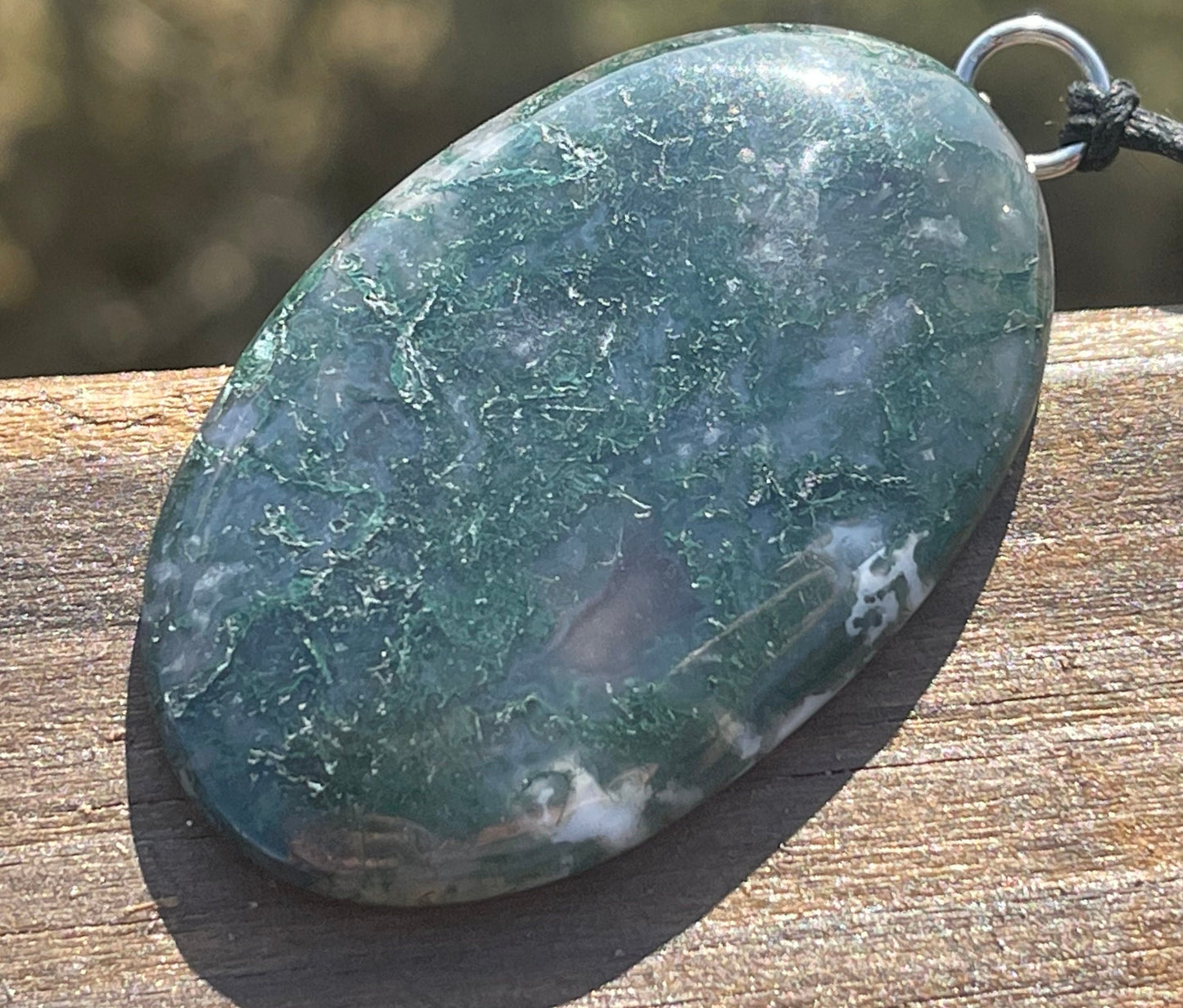 Moss agate necklace, moss agate pendant, large gemstone necklace, green gemstone, gift for gardener. Handmade necklace, boho gift for her