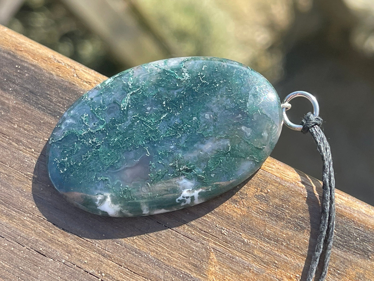 Moss agate necklace, moss agate pendant, large gemstone necklace, green gemstone, gift for gardener. Handmade necklace, boho gift for her