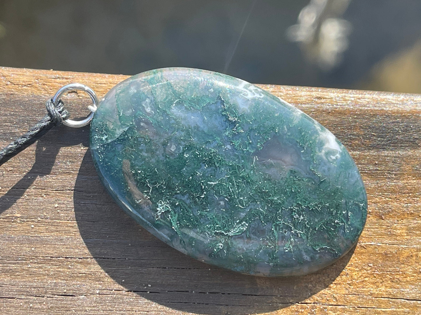 Moss agate necklace, moss agate pendant, large gemstone necklace, green gemstone, gift for gardener. Handmade necklace, boho gift for her