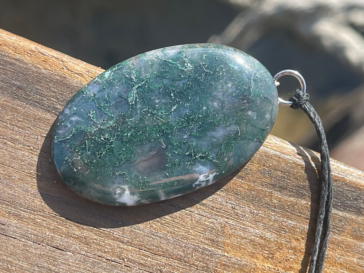 Moss agate necklace, moss agate pendant, large gemstone necklace, green gemstone, gift for gardener. Handmade necklace, boho gift for her