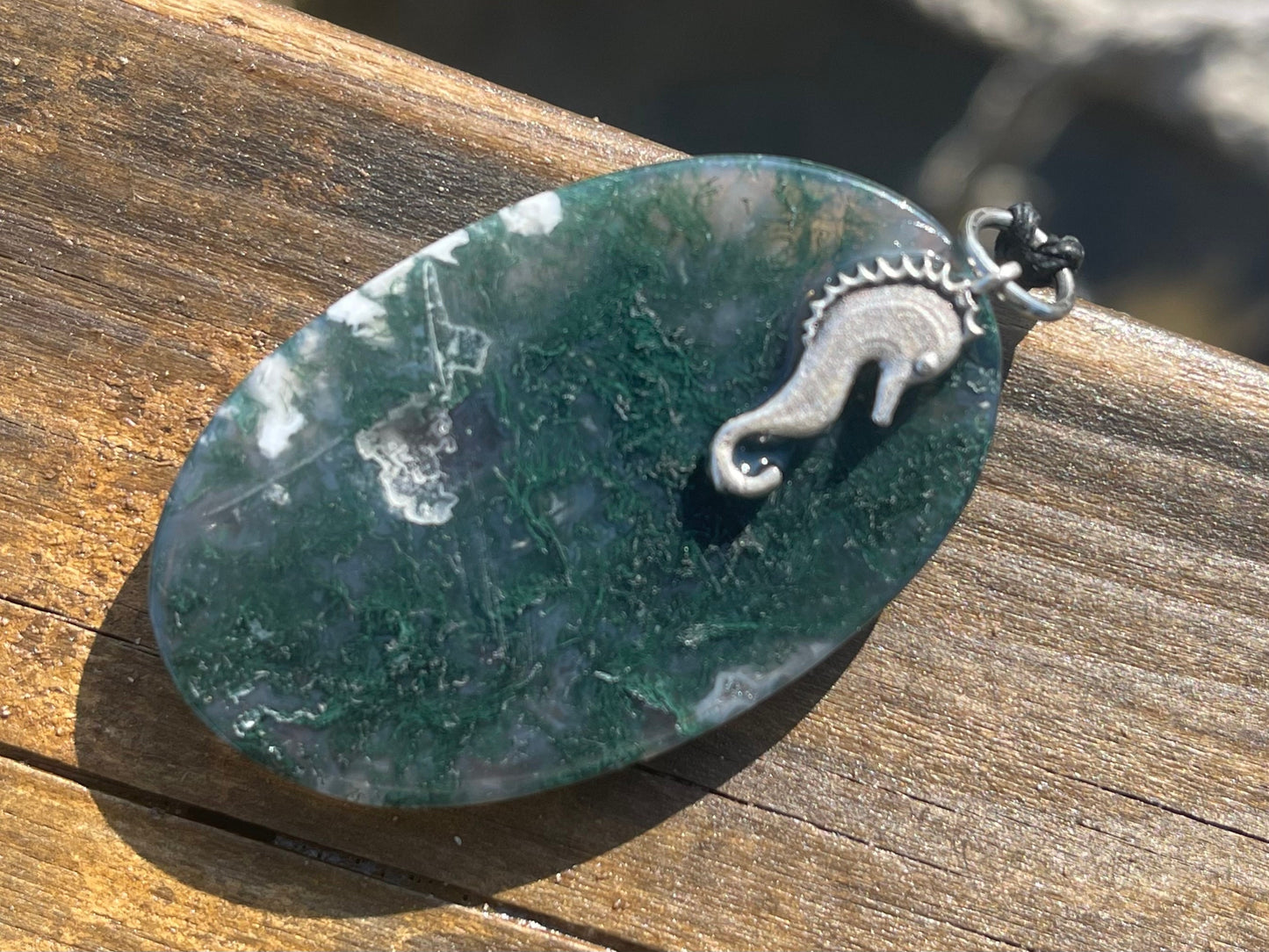 Moss agate necklace, moss agate pendant, large gemstone necklace, green gemstone, gift for gardener. Handmade necklace, boho gift for her